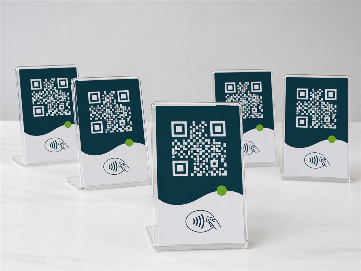 Suportes de mesa com QR e NFC
